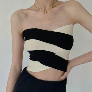 Contrast Color Tube Top - Y2K Fashion, Cute Tops, Grunge Aesthetic