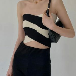 Contrast Color Tube Top - Y2K Fashion, Cute Tops, Grunge Aesthetic