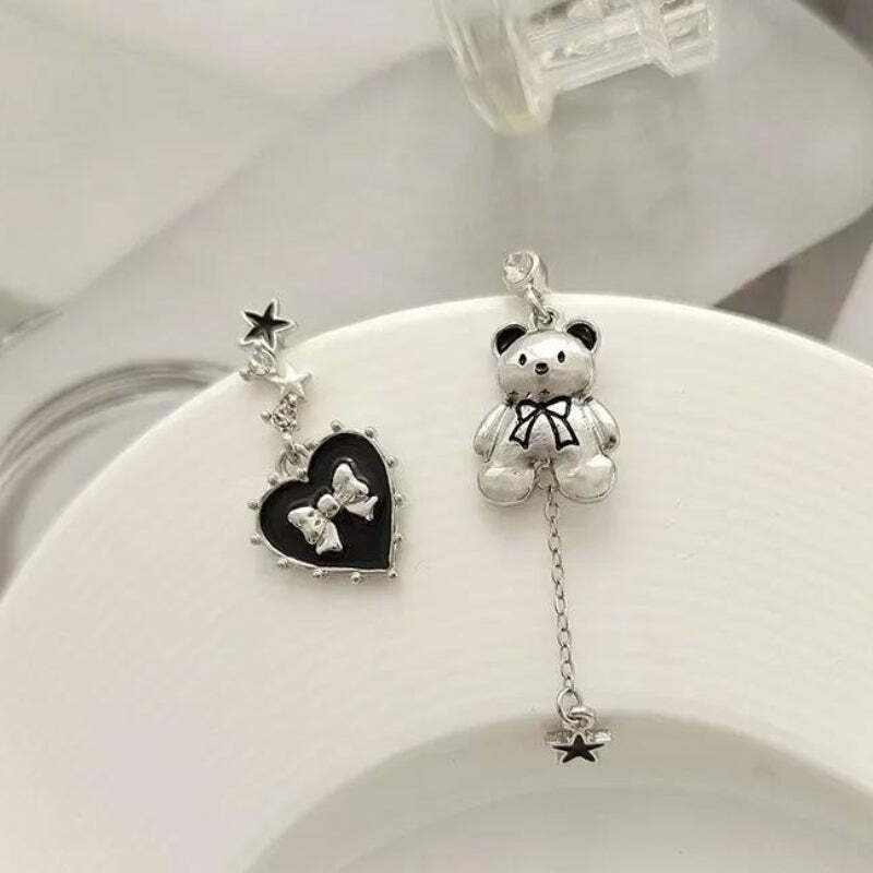 Coquette Aesthetic Bear Bow Earrings | Y2K Fashion Accessories