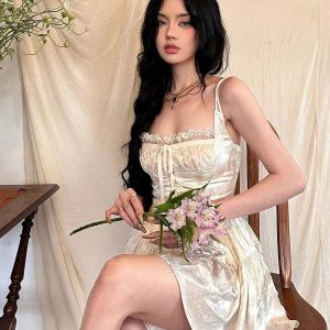 Coquette Aesthetic Floral Satin Mini Dress for Y2K Fashion Lovers