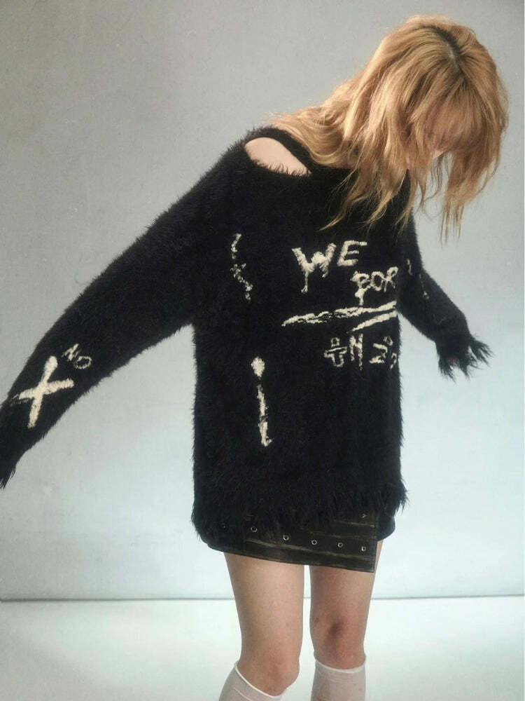 Coquette Aesthetic Grunge Fluffy Knitted Sweater for Y2K Fashion Lovers