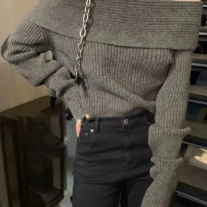 Coquette Aesthetic Off Shoulder Knitted Sweater - Y2K Fashion Essential