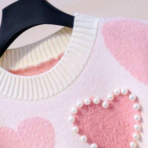 Coquette Aesthetic Pink Hearts Sweater - Y2K Fashion Cute Top