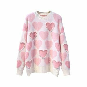 Coquette Aesthetic Pink Hearts Sweater - Y2K Fashion Cute Top