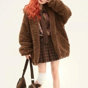 Coquette Aesthetic Teddy Bear Jacket - Y2K Fashion Cute Top