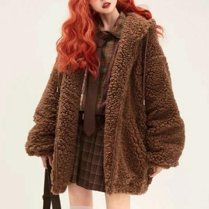 Coquette Aesthetic Teddy Bear Jacket - Y2K Fashion Cute Top