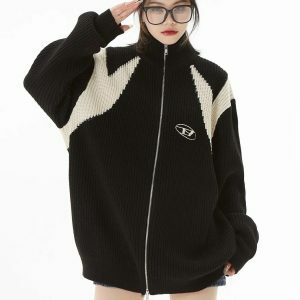 Coquette Aesthetic Turtleneck Zip-Up Loose Cardigan for Y2K Fashion