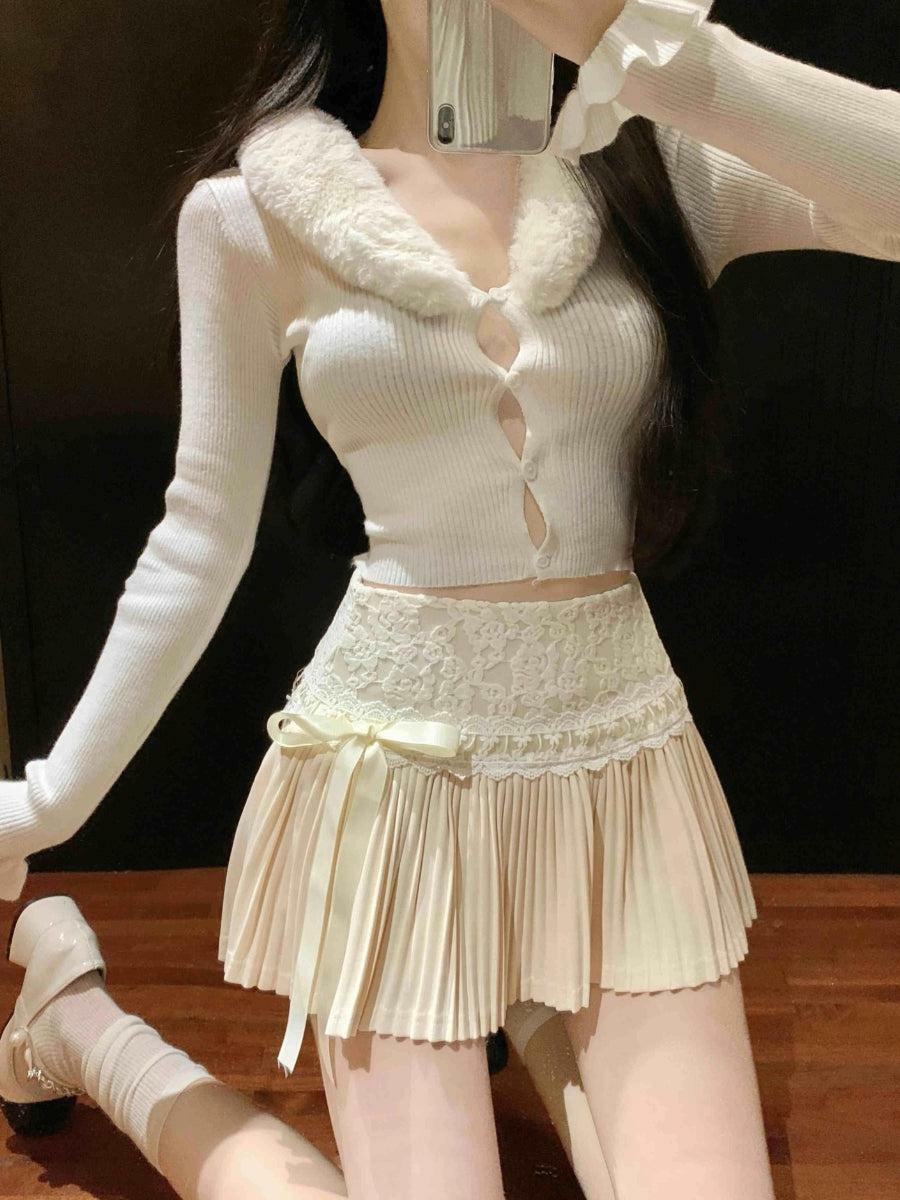 Coquette Lace Pleated Mini Skirt - Y2K Aesthetic Cute Top Outfit