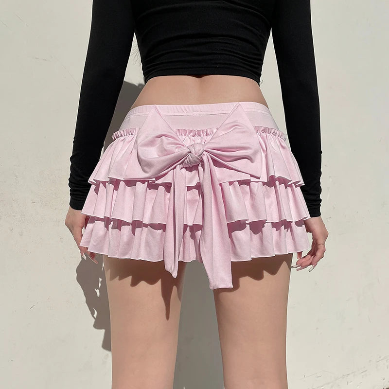 Coquette Layered Bow Mini Skort - Y2K Fashion Cute Aesthetic Outfit