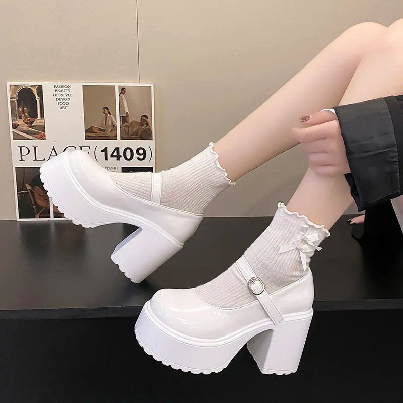 Coquette Platform Chunky Mary Jane Shoes for Y2K Aesthetic Outfits