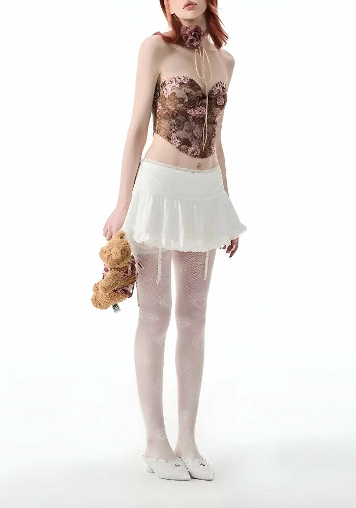 Coquette Ruffled Lace Mini Skirt - Y2K Aesthetic Cute Top Outfit