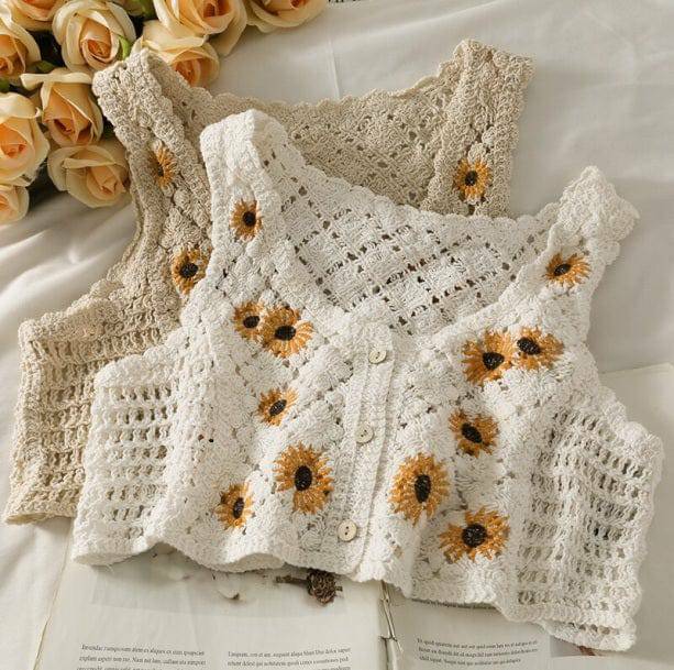 Cottagegore Knitted Crop Top - Y2K Aesthetic Cute Top for Grunge Style