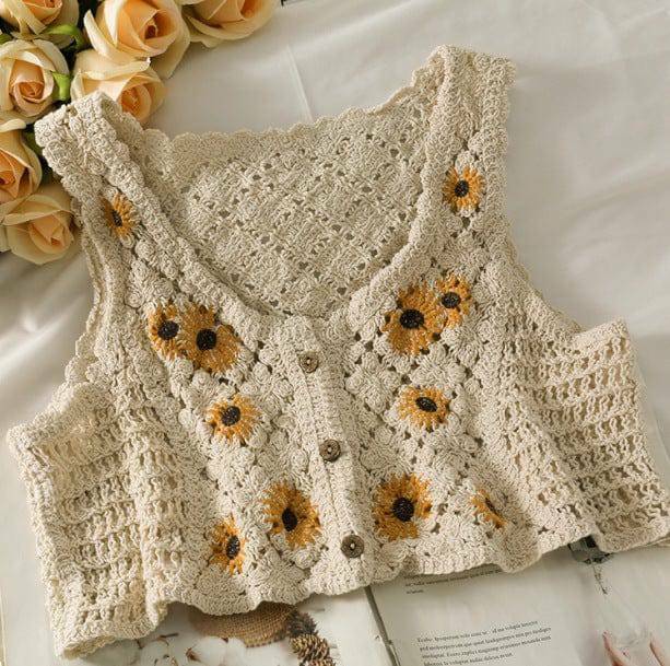 Cottagegore Knitted Crop Top - Y2K Aesthetic Cute Top for Grunge Style