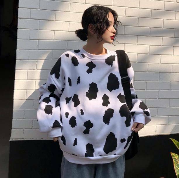 Cow Print Y2K Sweatshirt - Cute Grunge Aesthetic Top for Trendy Outfits