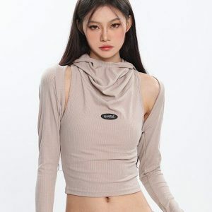 Cowl Collar Cut-Out Crop Top - Y2K Fashion, Coquette & Grunge Aesthetic