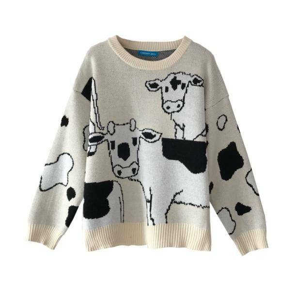 Cozy Lazy Cow Sweater - Y2K Aesthetic Cute Top for Grunge & Coquette Styles