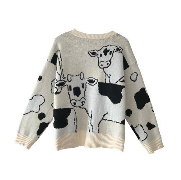 Cozy Lazy Cow Sweater - Y2K Aesthetic Cute Top for Grunge & Coquette Styles