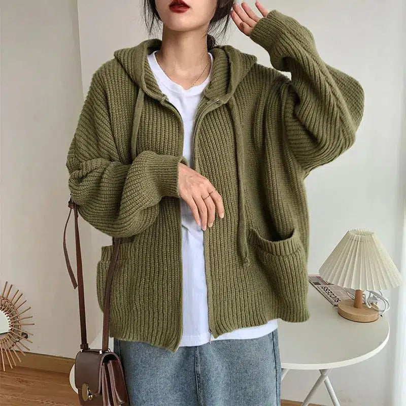 Cozy Oversized Knitted Hooded Cardigan for Y2K Fashion Lovers