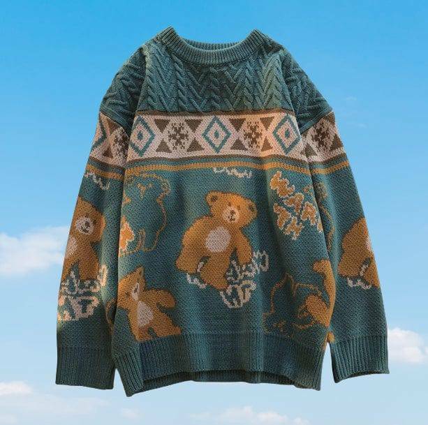 Cozy Teddy Bear Sweater - Y2K Fashion, Cute Tops, Grunge Aesthetic