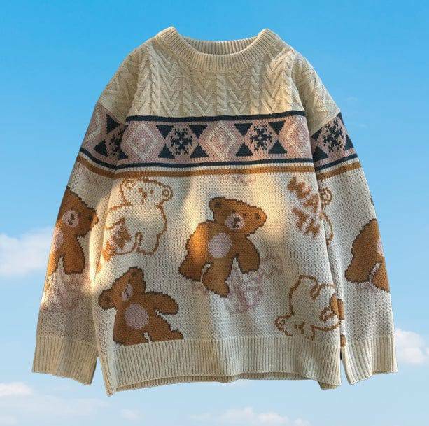 Cozy Teddy Bear Sweater - Y2K Fashion, Cute Tops, Grunge Aesthetic