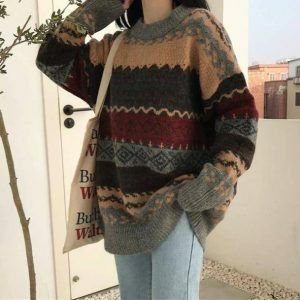 Cozy Y2K Grandma Sweater: Grunge Aesthetic & Cute Tops for Fall