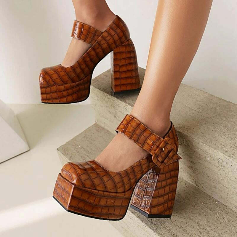 Crocodile Square Toe Platform High Heels for Y2K Fashion & Aesthetic Outfits