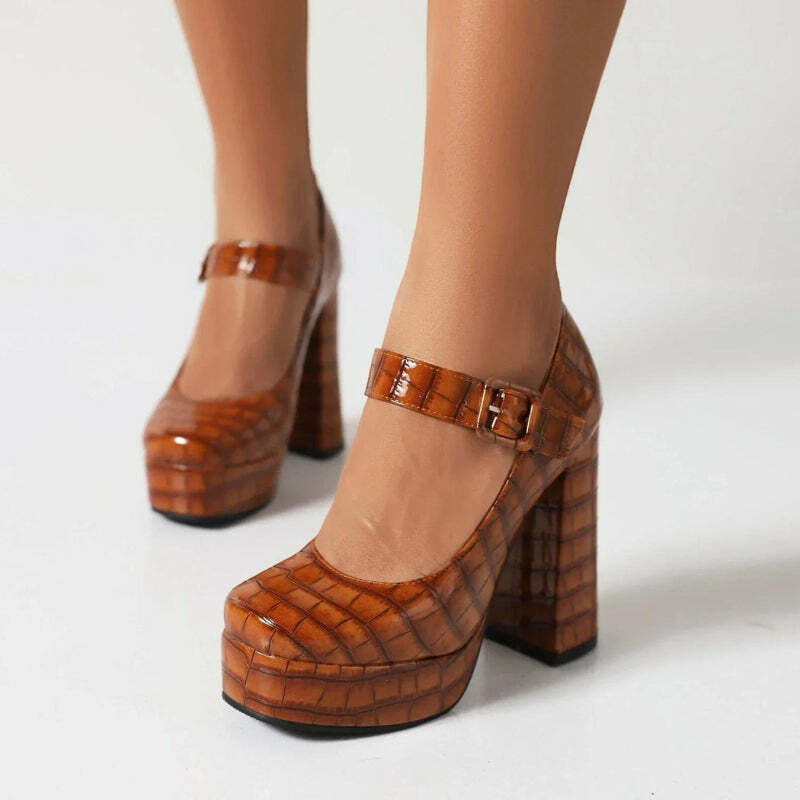 Crocodile Square Toe Platform High Heels for Y2K Fashion & Aesthetic Outfits