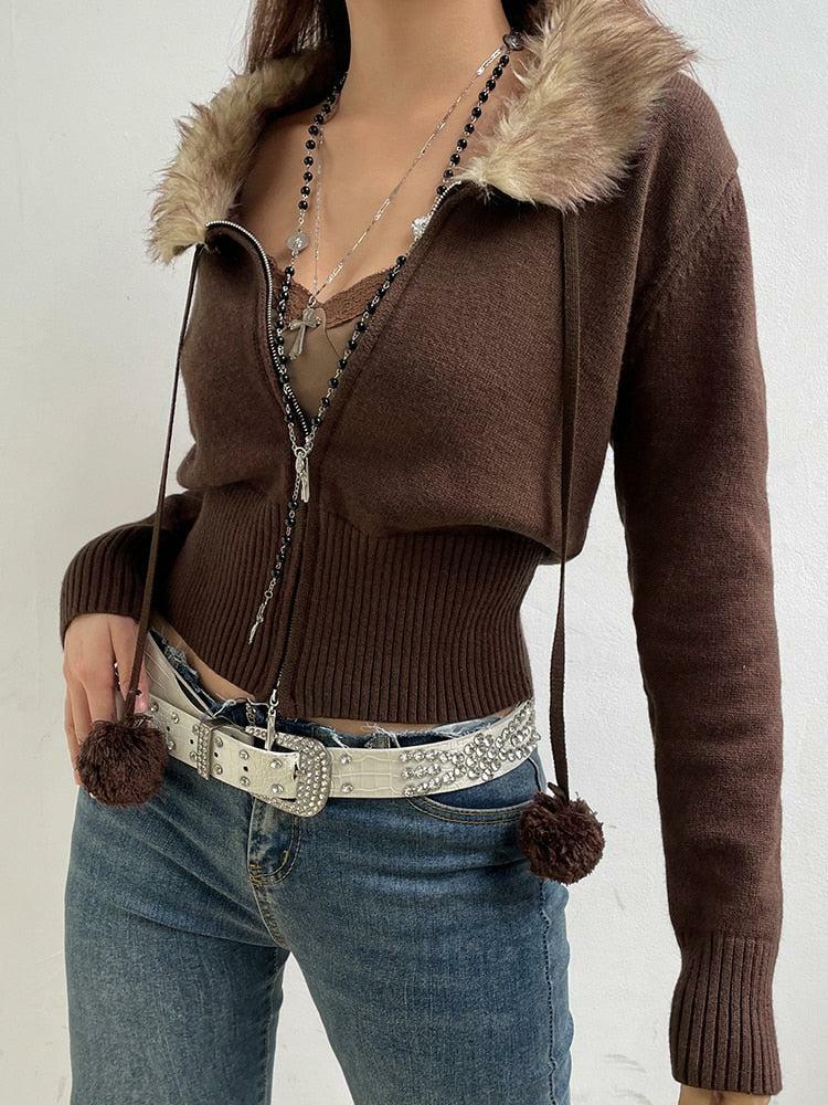 Cropped Zip-Up Cardigan in Y2K Fashion: Cute Tops for Coquette Aesthetic