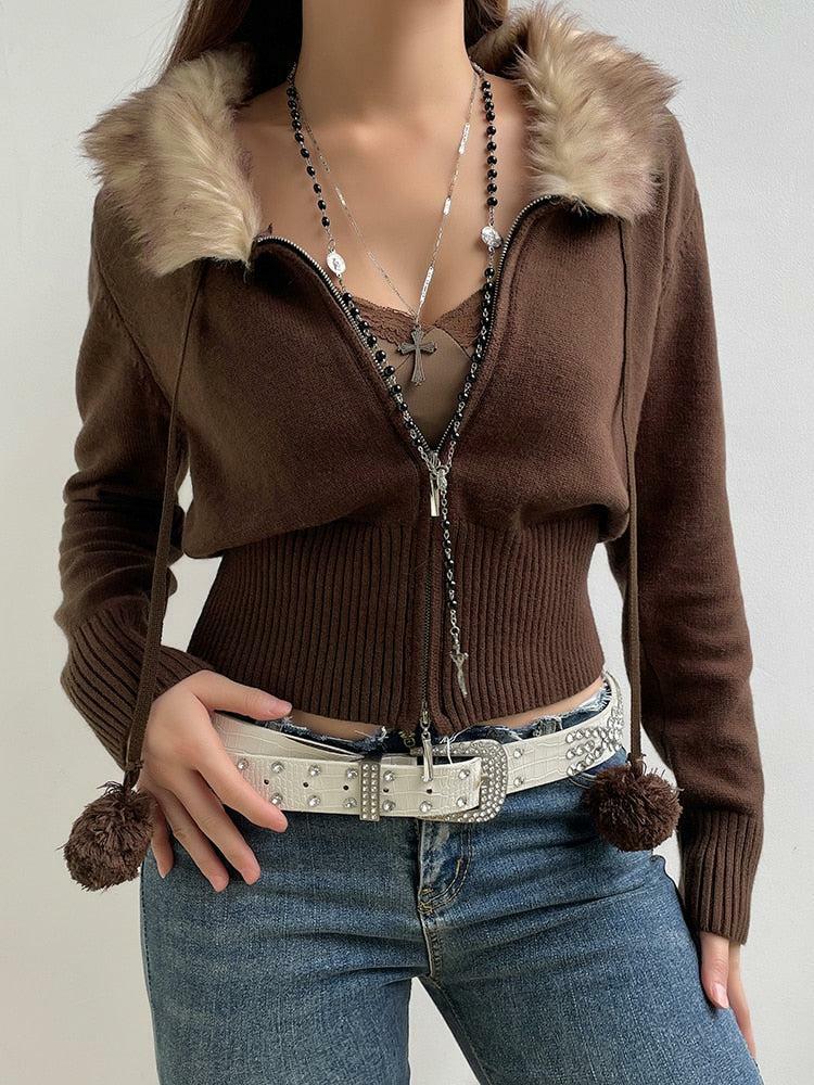 Cropped Zip-Up Cardigan in Y2K Fashion: Cute Tops for Coquette Aesthetic