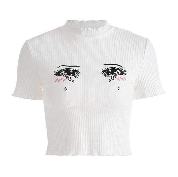 Crying Anime Girl Tee - Y2K Aesthetic Cute Top for Grunge & Coquette Styles