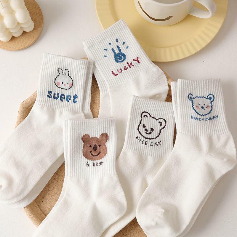 Cute Kawaii Patterned Socks - 5 Pairs for Y2K Fashion & Aesthetic Outfits