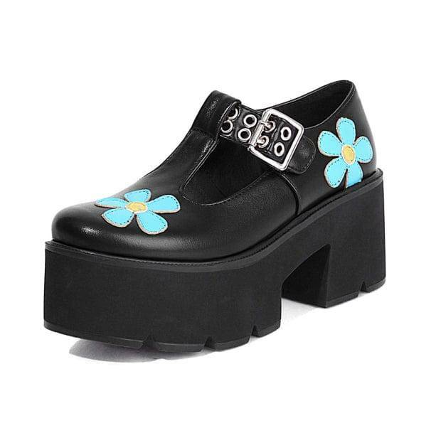 Daisy Chunky Heel Shoes - Y2K Fashion, Grunge Aesthetic, Cute Tops