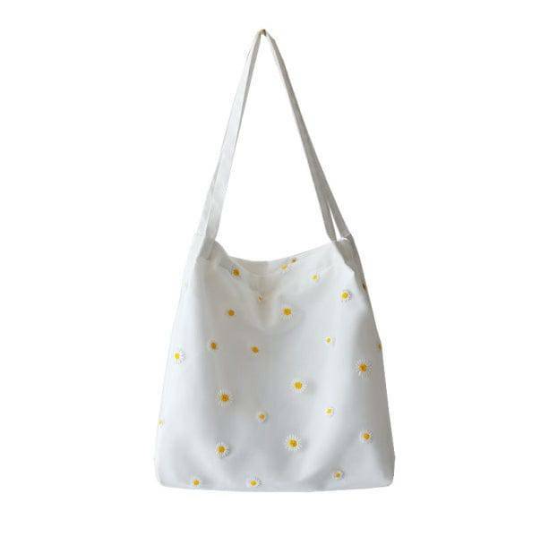 Daisy Embroidered Tote Bag - Y2K Aesthetic, Cute Tops & Grunge Style