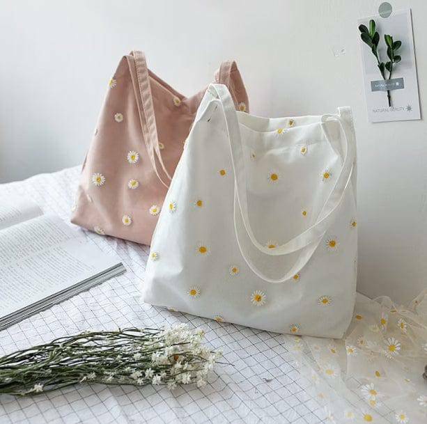 Daisy Embroidered Tote Bag - Y2K Aesthetic, Cute Tops & Grunge Style