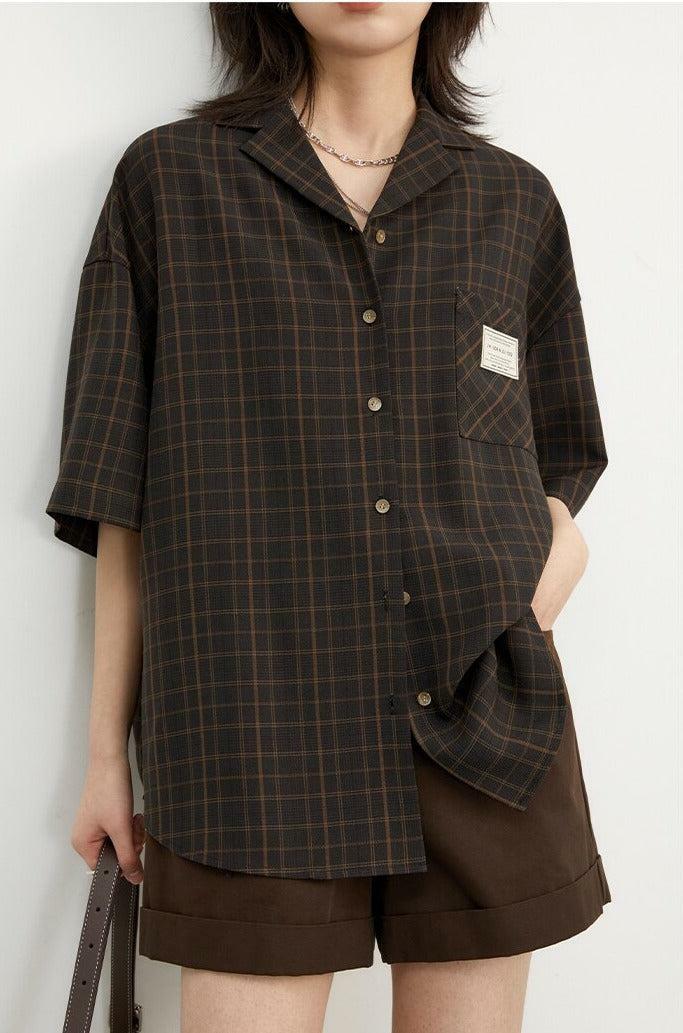 Dark Academia V-Neck Plaid Shirt - Y2K Aesthetic Cute Top for Grunge Style