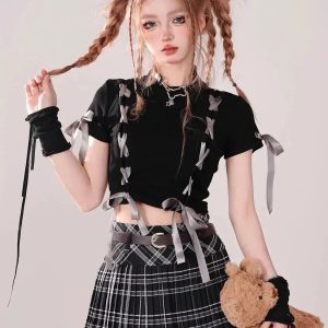 Dark Coquette Crop Top - Y2K Fashion Aesthetic with Grunge Vibes