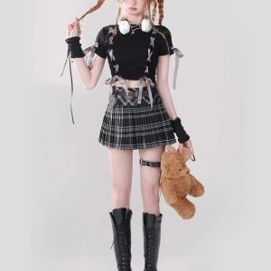 Dark Coquette Crop Top - Y2K Fashion Aesthetic with Grunge Vibes