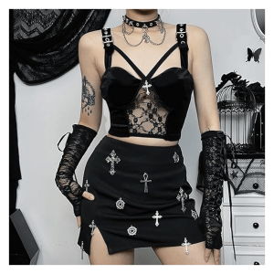 Dark Goth Velvet Crop Top - Y2K Fashion, Grunge Aesthetic, Cute Tops