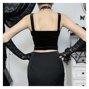 Dark Goth Velvet Crop Top - Y2K Fashion, Grunge Aesthetic, Cute Tops