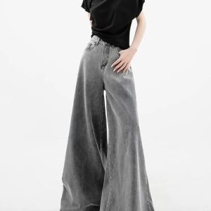 Dark Wash Super Wide Leg Jeans - Y2K Fashion & Grunge Aesthetic Style