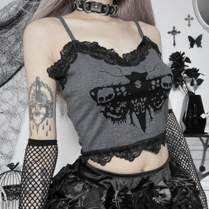 Death Moth Crop Top - Y2K Aesthetic, Grunge Style, Cute Tops