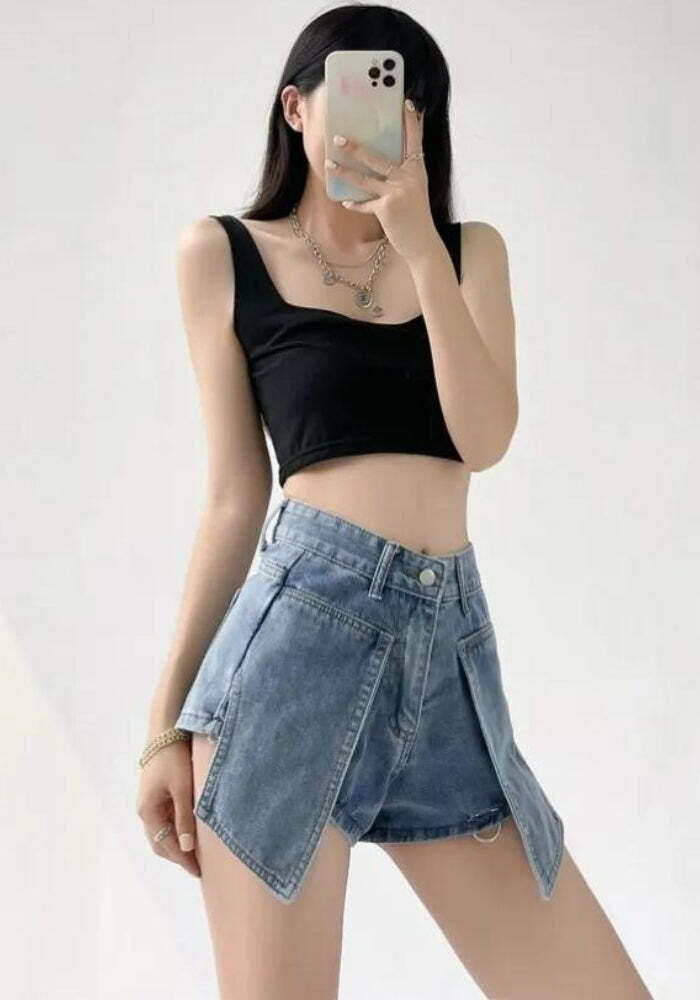 Detachable Straight Leg Jeans - Y2K Fashion, Grunge Aesthetic, Cute Tops