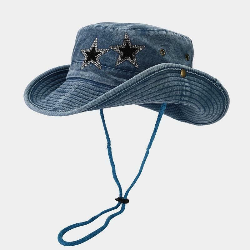 Disco Cowgirl Star Denim Hat - Y2K Fashion & Aesthetic Vibes