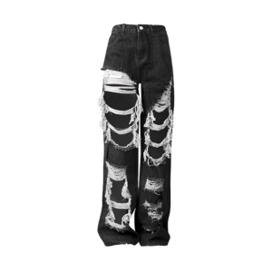 Distressed Black Y2K Jeans for Grunge Aesthetic & Coquette Style