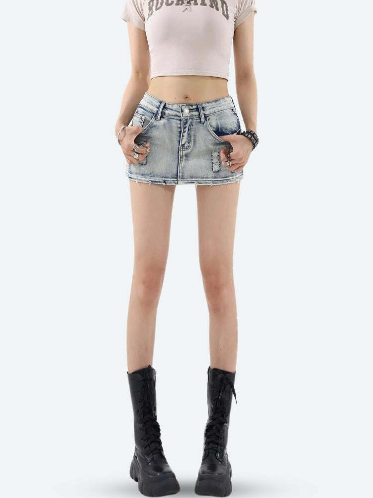 Distressed Low Rise Cargo Skirt - Y2K Fashion & Grunge Aesthetic