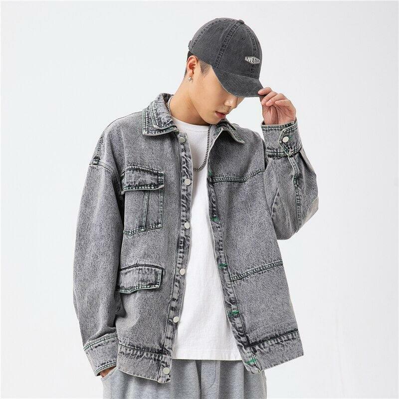 Double-Collared Denim Jacket - Y2K Fashion Meets Grunge Aesthetic Style