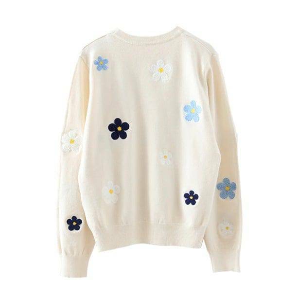 Embroidered Floral Sweater - Y2K Aesthetic Cute Top for Grunge & Coquette Styles