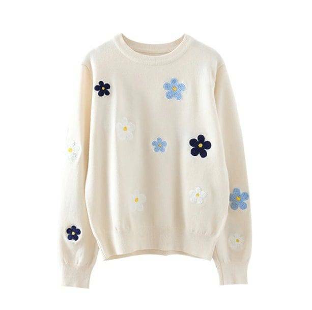 Embroidered Floral Sweater - Y2K Aesthetic Cute Top for Grunge & Coquette Styles