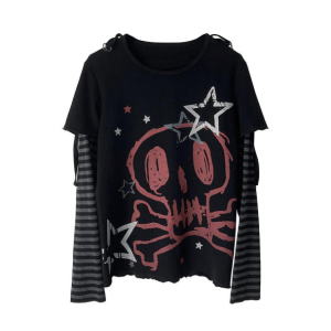 Emo Skull Long Sleeve Tee - Y2K Grunge Aesthetic Cute Top for Trendsetters