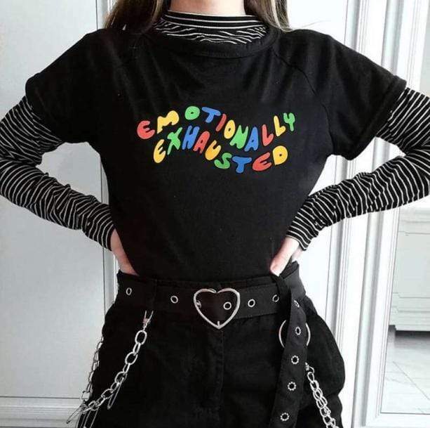 Emotionally Exhausted Tee - Y2K Grunge Aesthetic Cute Top for Every Mood